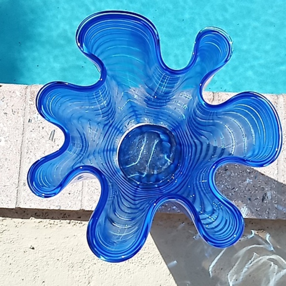 RARE Murano Fazzoletto Hand Blown Mid-Century Italian Scalloped Ruffled Vase. - Picture 2 of 14